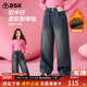 女童裤 子2026新款 春直筒裤 ask 撞色儿童休闲加绒牛仔裤