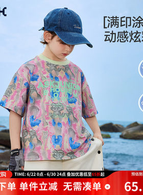 ask儿童T恤2025夏季新品男童短袖趣味涂鸦POLO衫青少年舒适打底衫