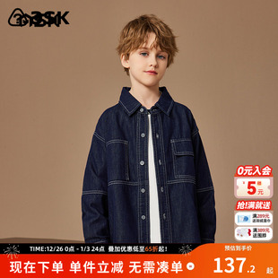 外套 儿童复古水洗牛仔衬衫 ask男童外套2025秋装 新款