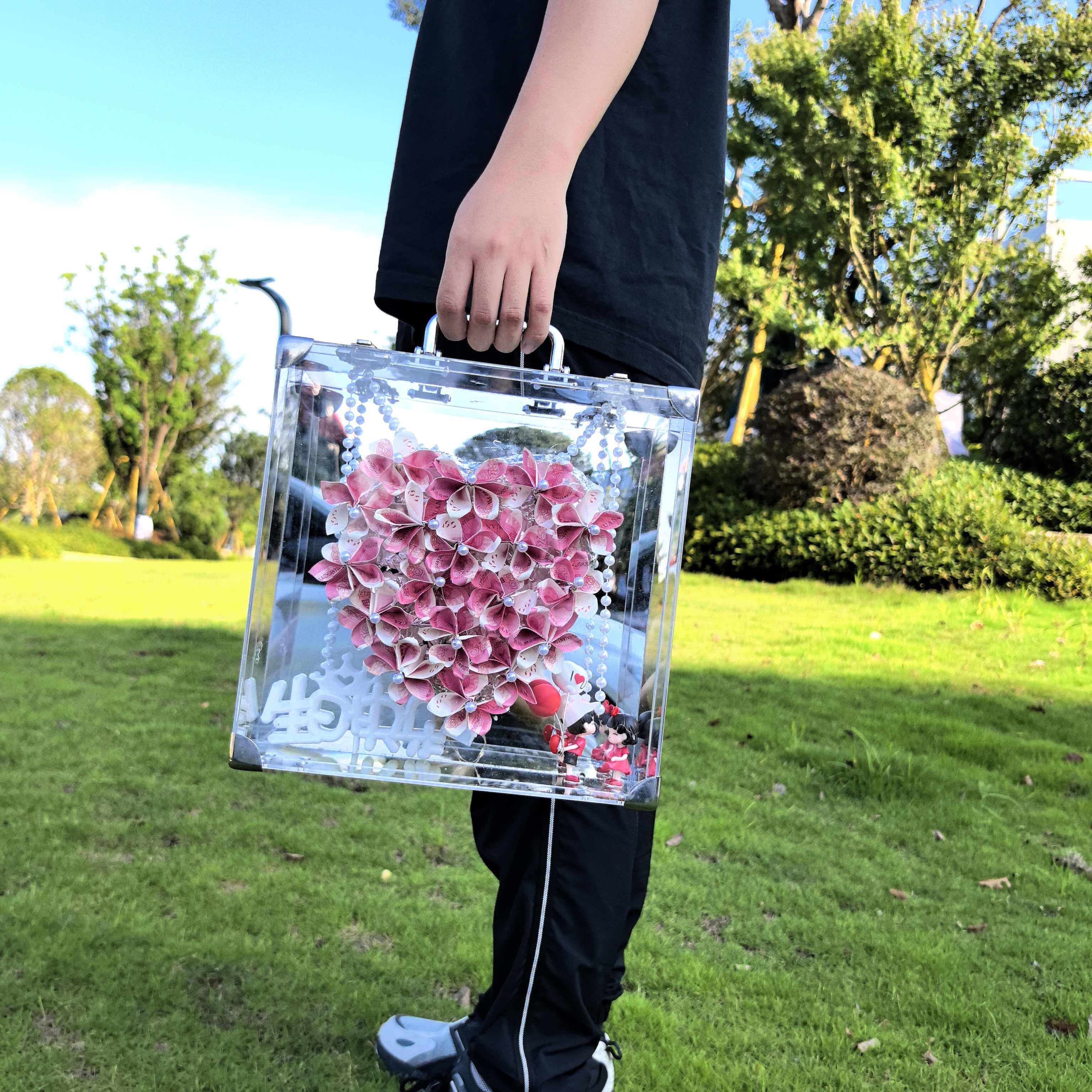 网红爱心有钱花diy材料包七夕节亚克力手提盒送女友闺蜜生日礼物