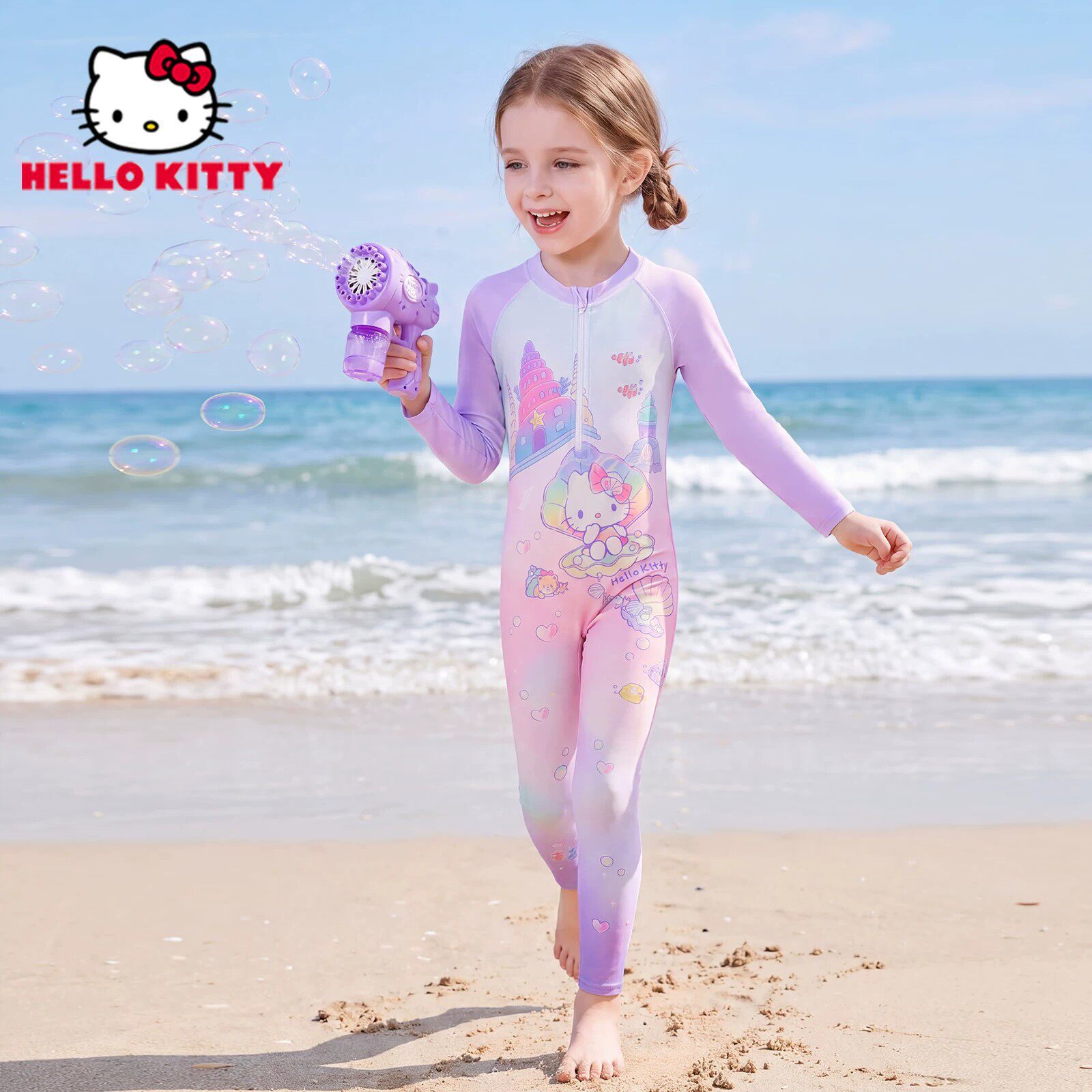 hellokitty儿童泳衣女孩连体长袖长裤中大女童2026新款游泳衣