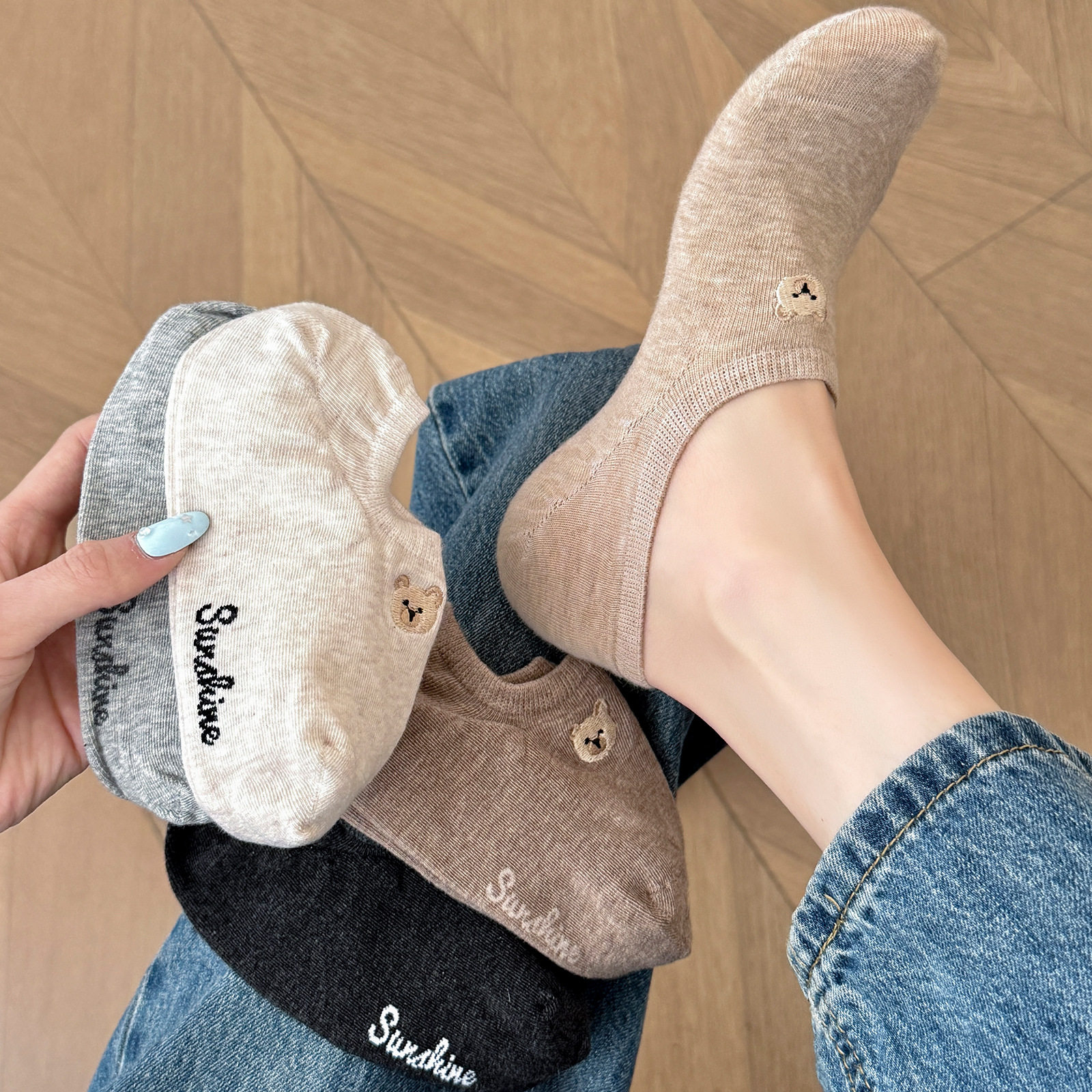 船袜女夏季短袜薄款可爱卡通小熊刺绣女袜防滑硅胶浅口袜隐形袜子,女士内衣/男士内衣/家居服,船袜,淘宝优惠券,粉丝福利购,淘宝优惠卷