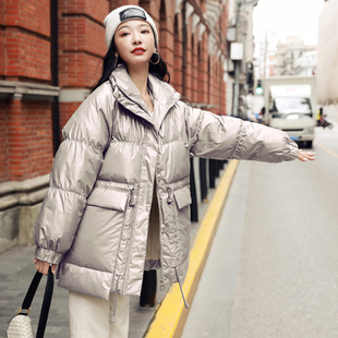 高端羽绒服女冬季新款立领休闲宽松抽绳菱型轻薄鸭绒外套