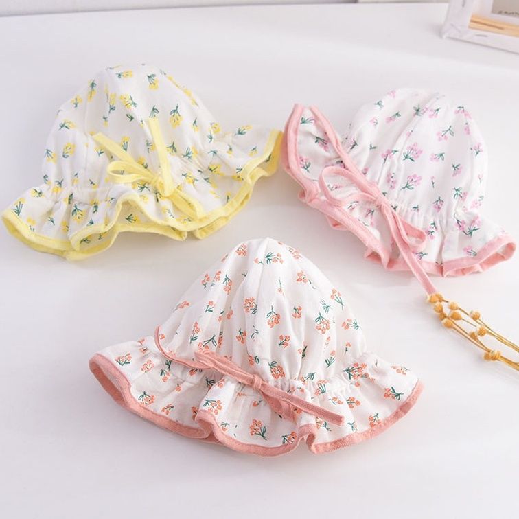 婴儿帽子春秋夏薄款碎花遮阳帽可调节可爱幼儿夏女宝宝渔夫帽盆帽