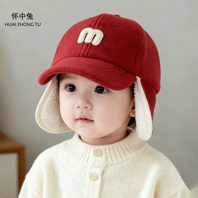 儿童帽子秋冬季男童护耳鸭舌帽加厚保暖韩版时尚百搭女宝宝棒球帽