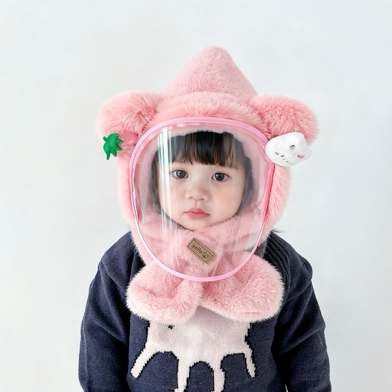 儿童帽子冬季男童女童防风面罩护耳套头帽宝宝户外保暖一体帽加厚
