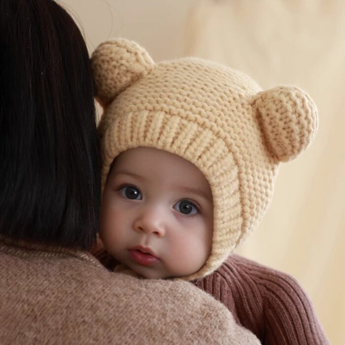 婴儿帽子秋冬款宝宝毛线帽男童针织帽婴幼儿0女童护耳帽1儿童保暖
