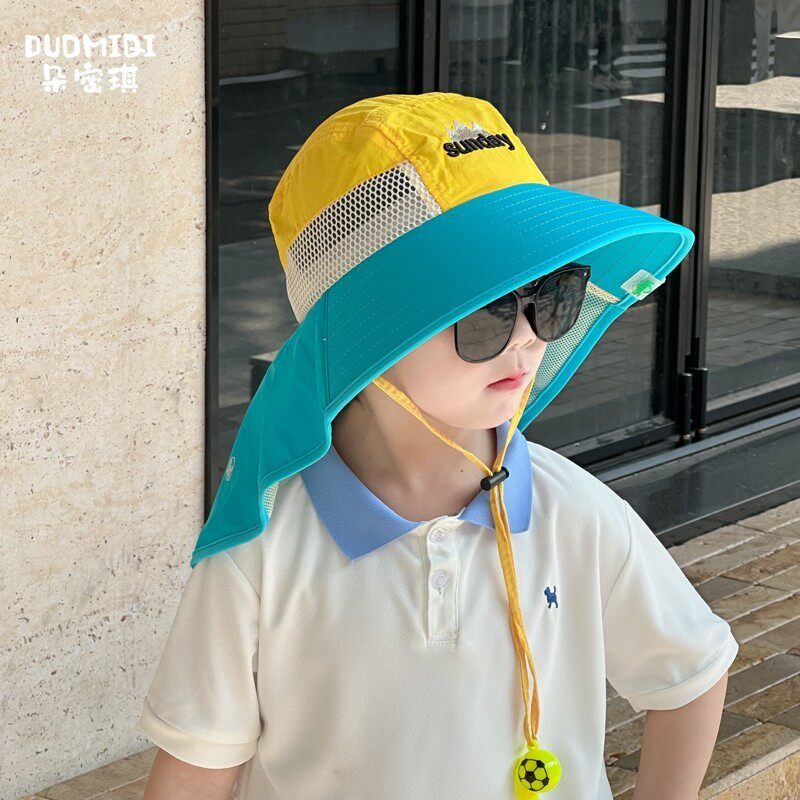户外儿童帽子夏季男孩女童防晒帽大帽檐披肩遮阳帽男童宝宝太阳帽