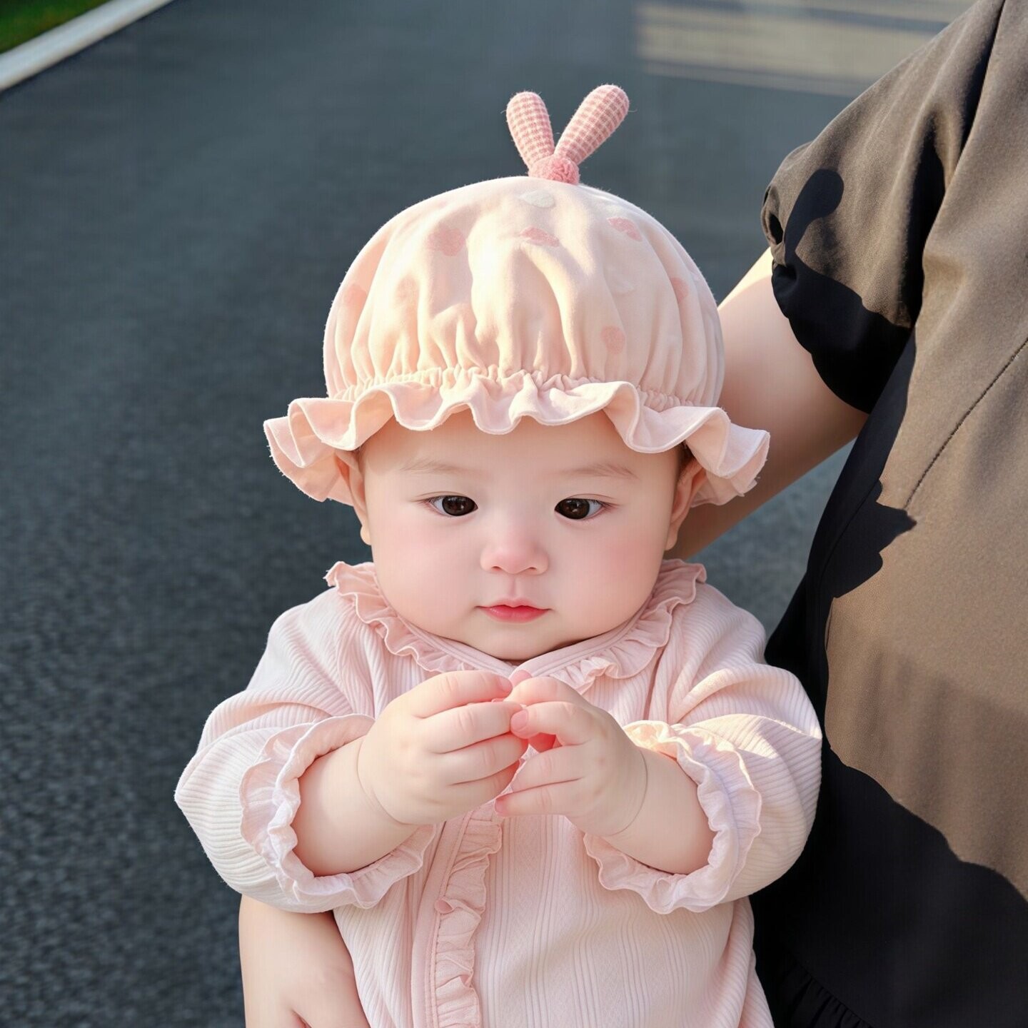 小月龄婴儿外出帽子春夏薄款可爱荷叶边渔夫帽新生儿宝宝防风胎帽
