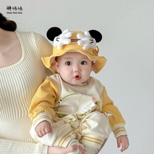 婴儿帽子秋冬新款 小月龄手掌渔夫帽可爱超萌男孩女宝宝可调节盆帽