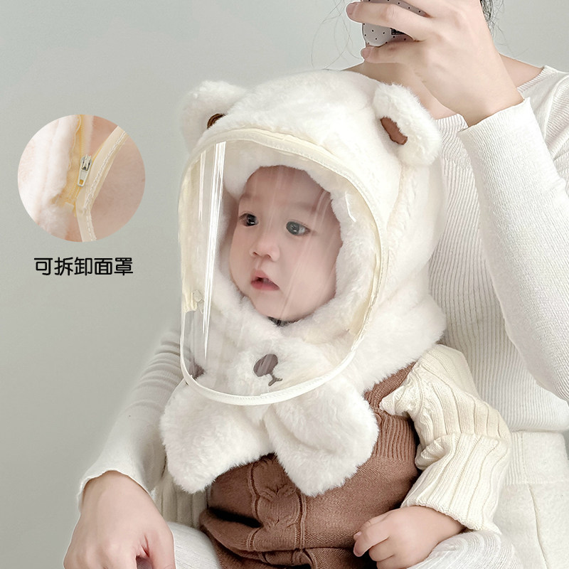 儿童帽子围巾一体帽秋冬季新加厚婴儿防风面罩宝宝护耳套头帽毛绒