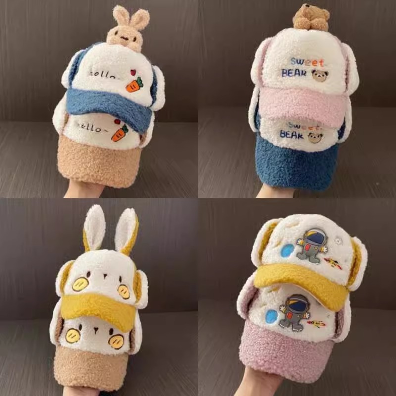 儿童帽子护耳秋冬季男女童鸭舌帽加厚可爱萌雷锋帽宝宝棒球帽保暖