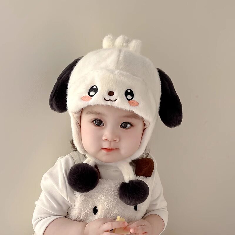 婴儿帽子冬季可爱宝宝护耳毛绒帽保暖卡通婴幼儿男女童加厚套头帽