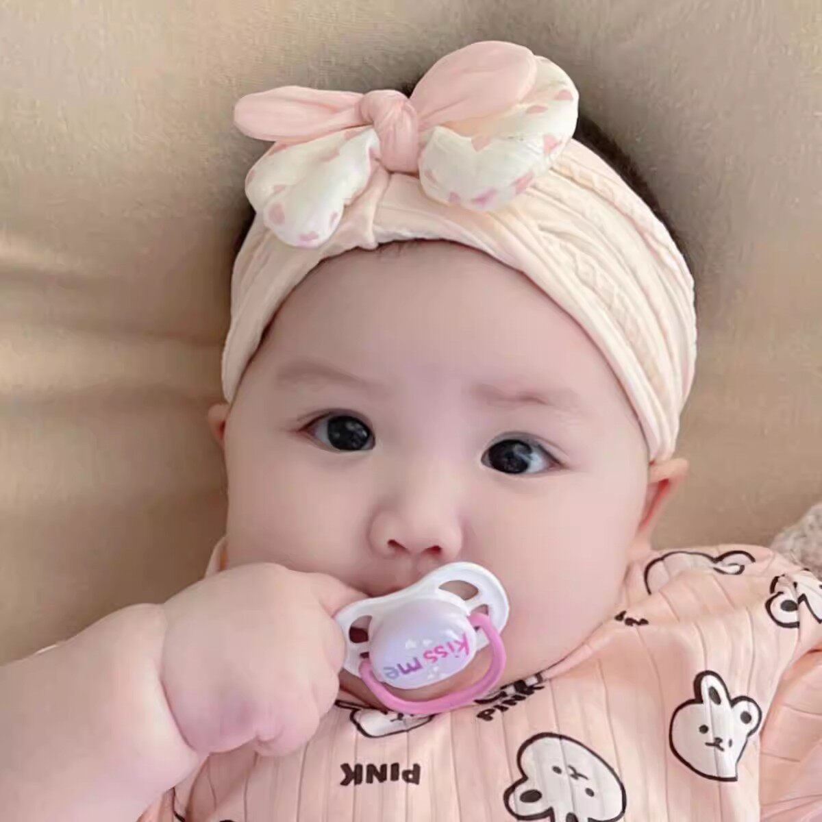 女宝宝可爱蝴蝶结发带春秋款婴儿头饰韩版新生儿护囟门帽公主发饰