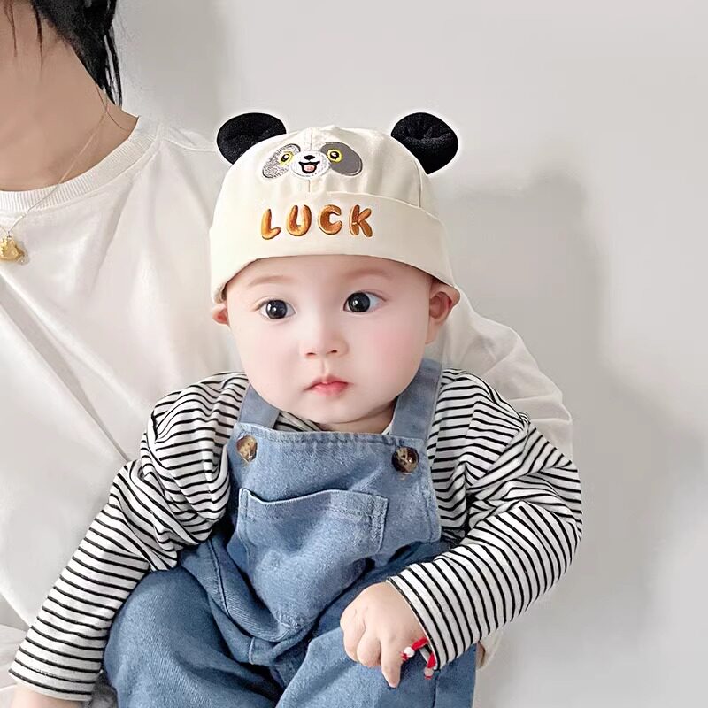 婴儿帽子春秋超萌小男孩卡通地主帽棉薄款小月龄宝宝透气瓜皮帽子