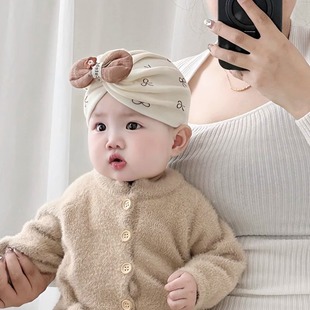 婴儿帽子春秋款小月龄胎帽新生婴幼儿头巾帽可爱女宝宝护耳印度帽