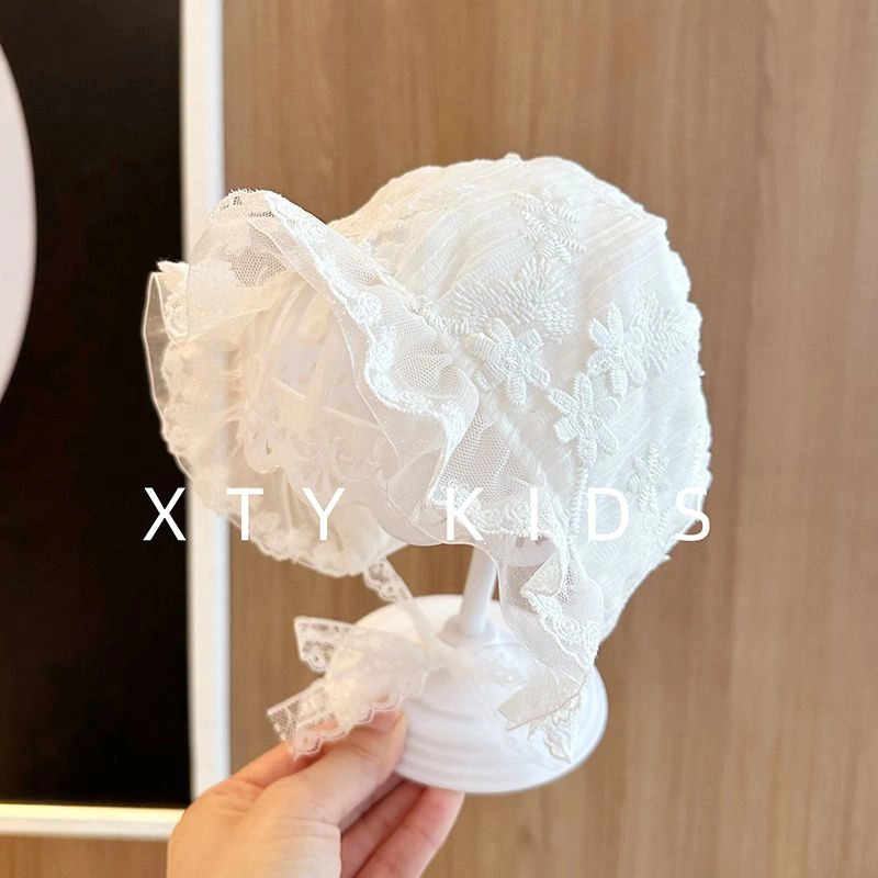 韩版女宝宝帽子可爱公主花边洋气小月龄遮阳帽户外出游婴儿宫廷帽