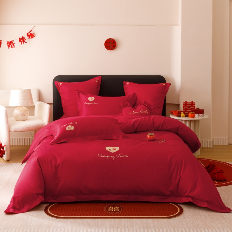全棉长绒棉结婚四件套婚庆床上用品刺绣被套大红喜庆套件
