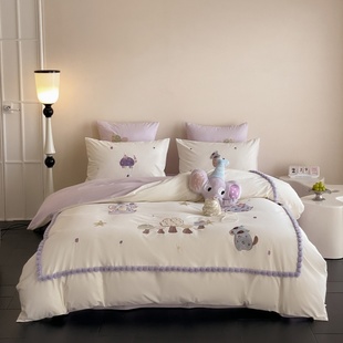 秋冬全棉磨毛四件套儿童可爱动物被套床单亲肤三件套套件