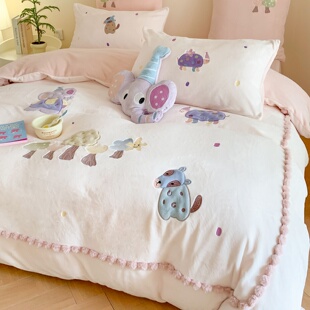 ROLAND LIVE牛奶绒床上四件套双面绒被套加厚保暖床单儿童三件套