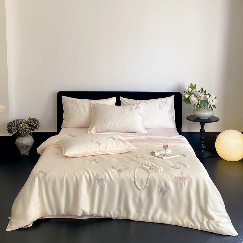 莱赛尔天丝四件套高奢蝴蝶刺绣