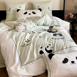 100S高支全棉可爱卡通国风刺绣四件套卧室被套床单1.8m床
