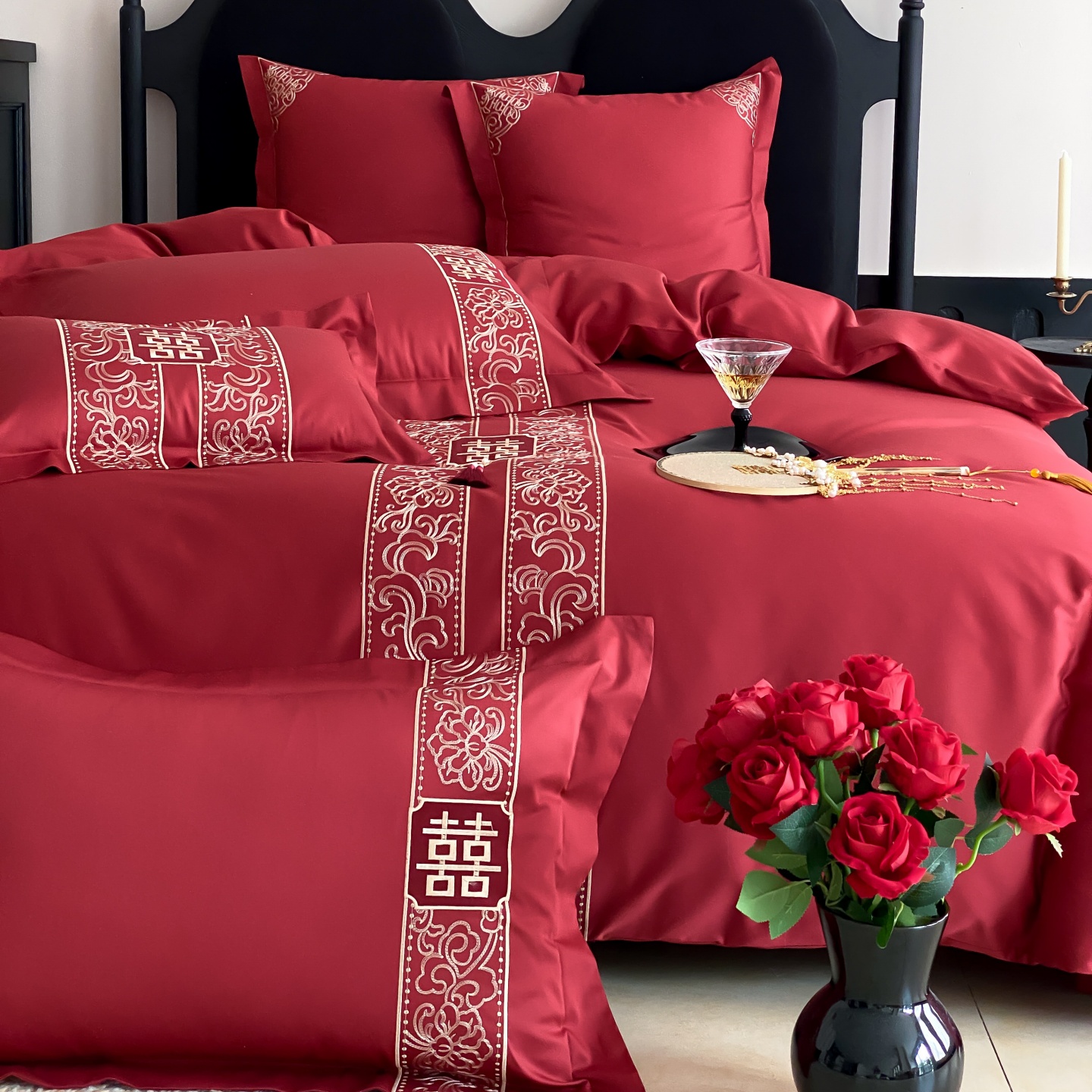 新婚全棉喜庆套件红色被套床单