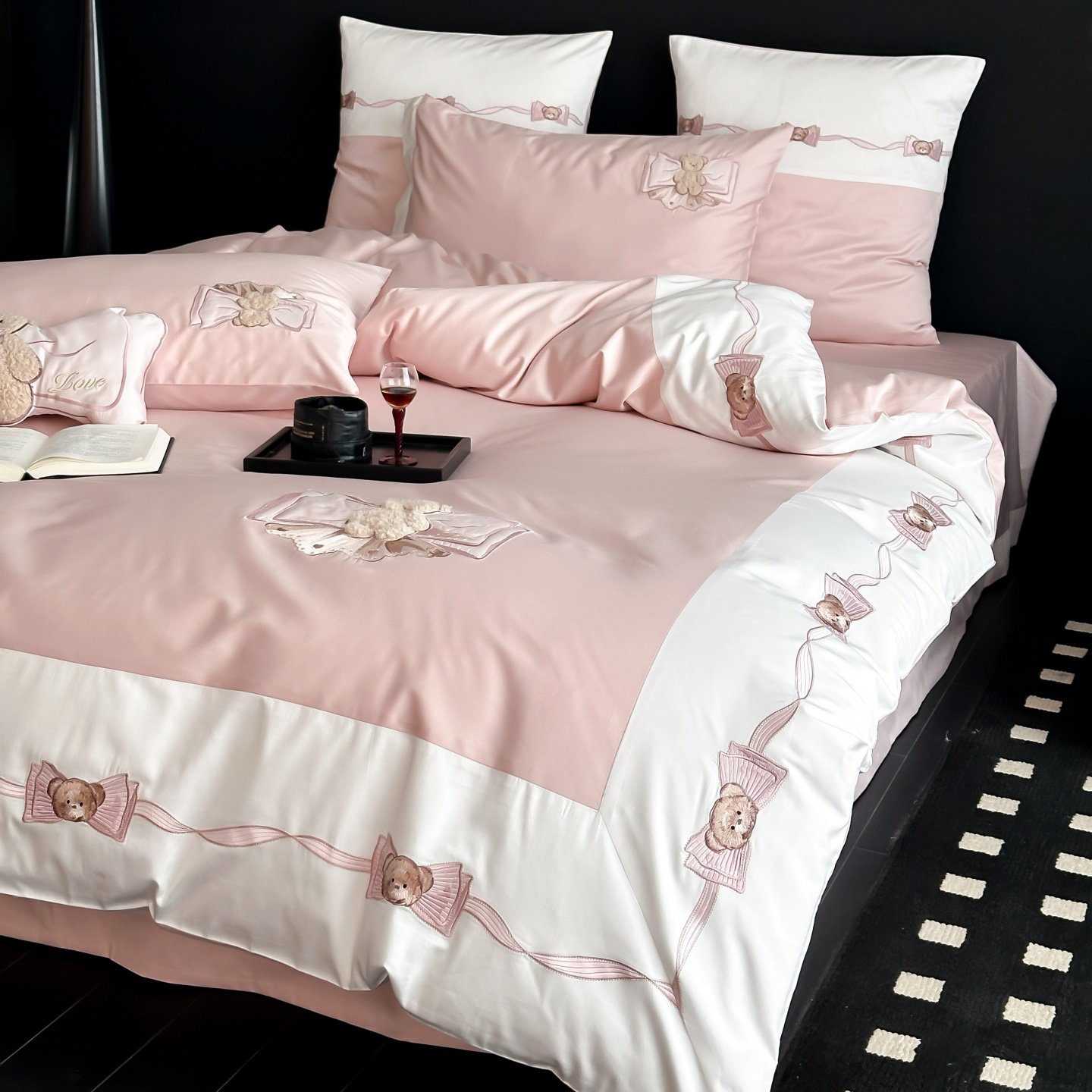 红花车全棉长绒棉100S刺绣四件套粉色少女心被套床单亲肤纯棉套件,床上用品,床品套件/四件套/多件套,淘宝优惠券,粉丝福利购,淘宝优惠卷