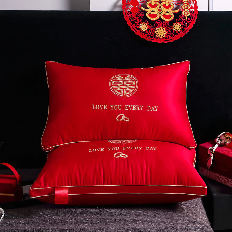 结婚枕头大红色家用全棉婚庆刺绣枕芯好睡眠枕单只一对装,床上用品,枕头/枕芯,淘宝优惠券,粉丝福利购,淘宝优惠卷