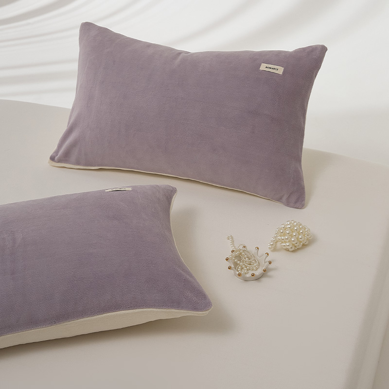 秋冬季加厚牛奶绒纯色双拼枕套2只装家用单双人枕头套一对装