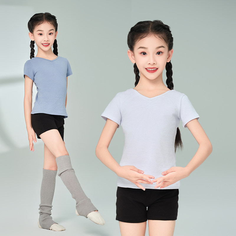 儿童舞蹈服女童芭蕾演出练功服分体上衣芳华跳舞衣中国舞短袖套装 - 实物图
