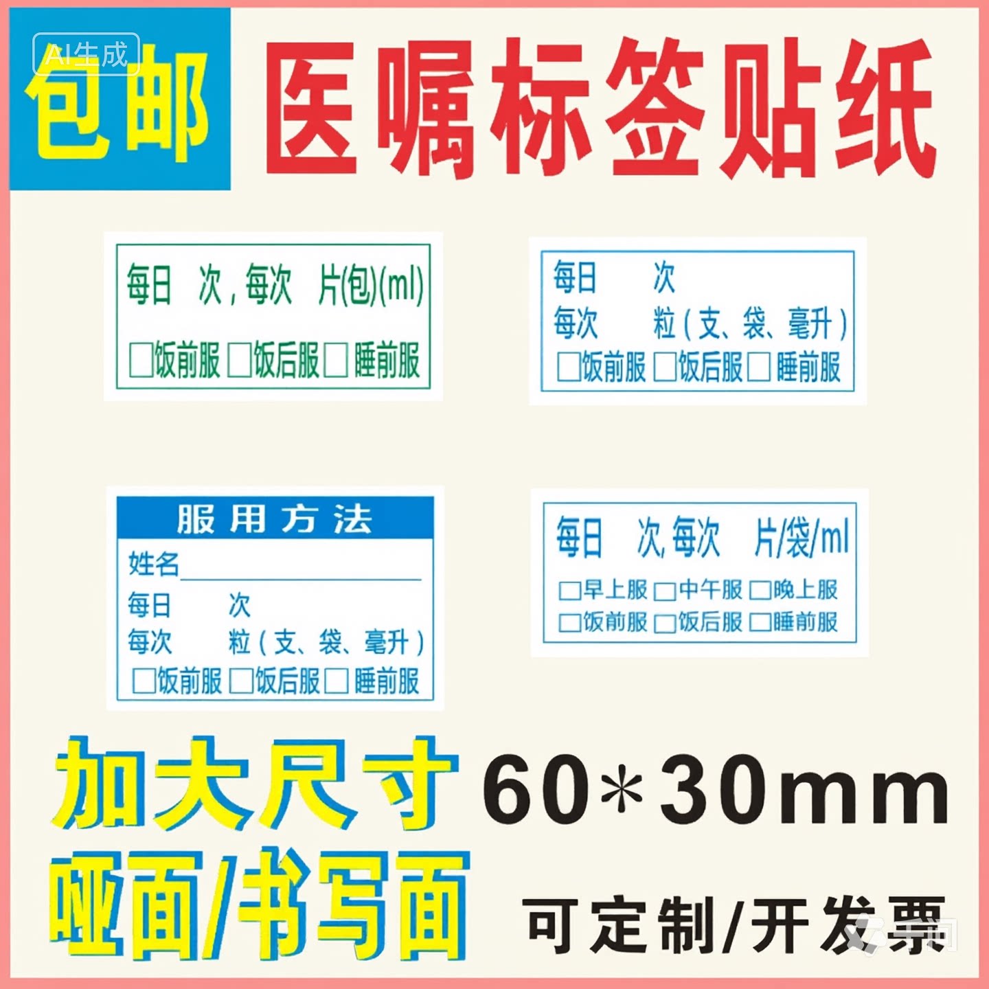 医嘱标签现货药品服用医嘱口服标签诊所输液单贴纸医院处方不干胶
