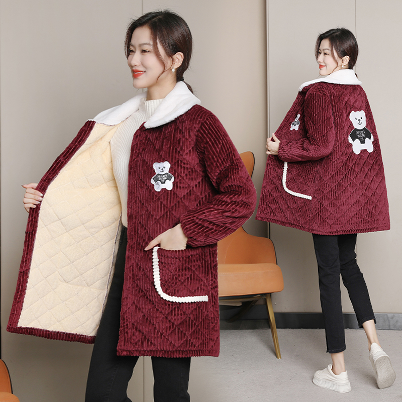 罩衣女新款冬季加绒加厚棉袄外套秋工作服夹棉保暖做饭穿围裙防污