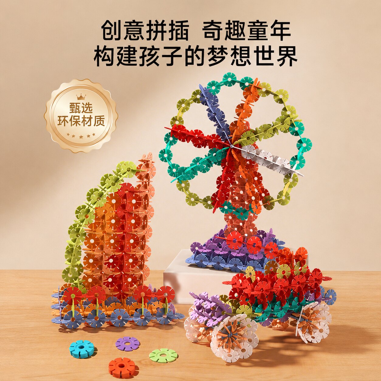 儿童雪花片加厚大号积木拼装图玩具女男孩幼儿园宝宝益智力拼插片