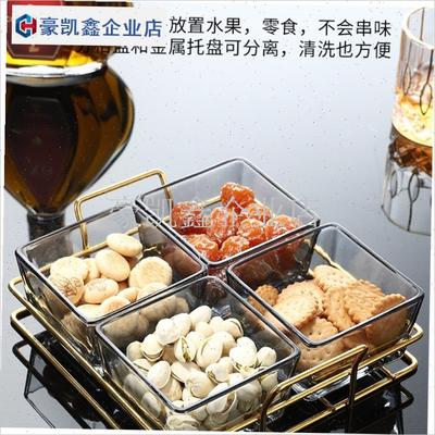 茶楼水果盘轻奢高档玻璃干果家用客F厅茶几带盖零食摆放盘酒吧kt.