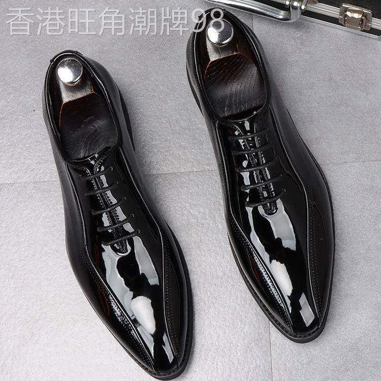 男鞋夏季2026新款尖头内增高休闲皮鞋男高级感商务正装亮皮婚礼鞋