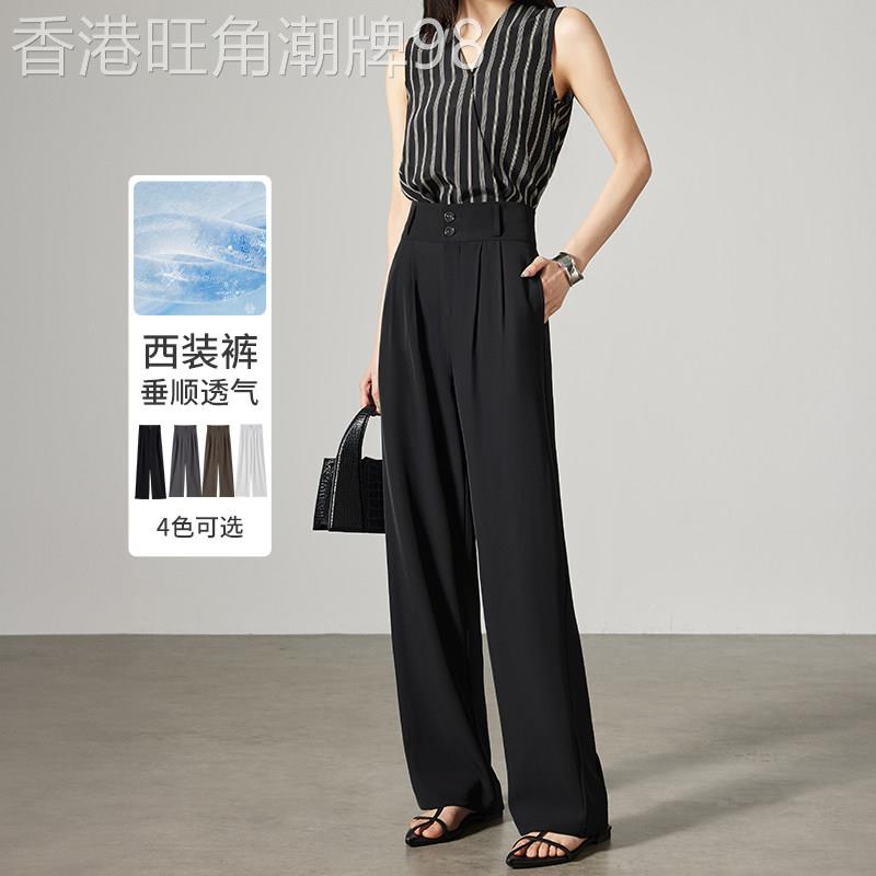 冰丝阔腿裤女夏薄款2026新款大码窄版直筒垂感通勤百搭黑色西装裤