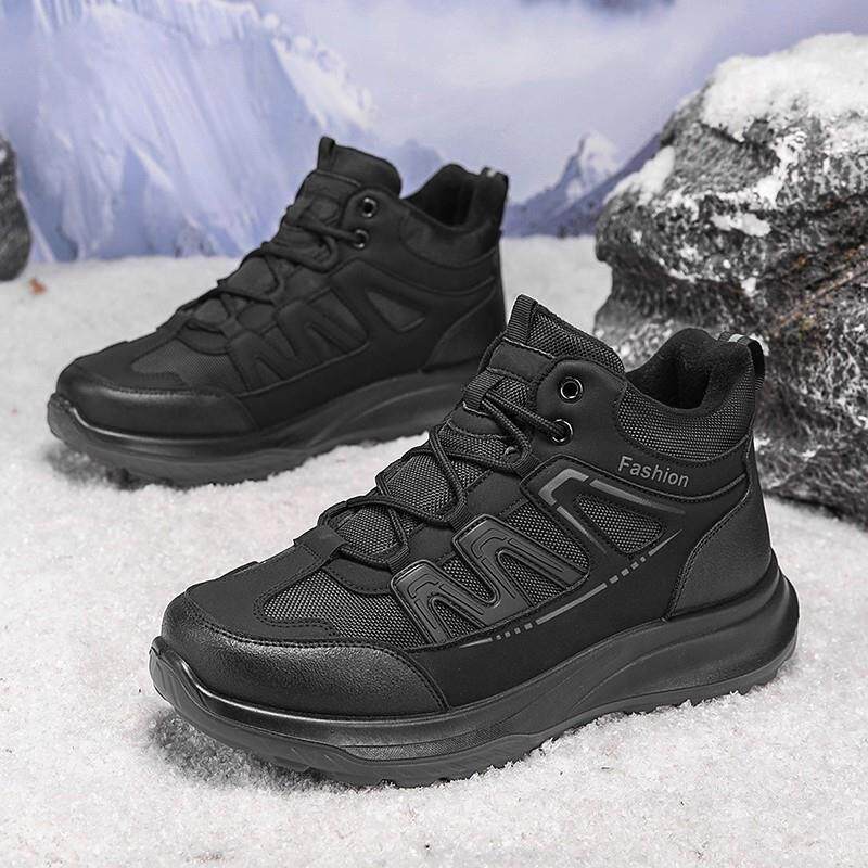 男士雪地靴冬季加绒加厚中帮男鞋户外爬山钓鱼保暖棉鞋冬款棉靴潮