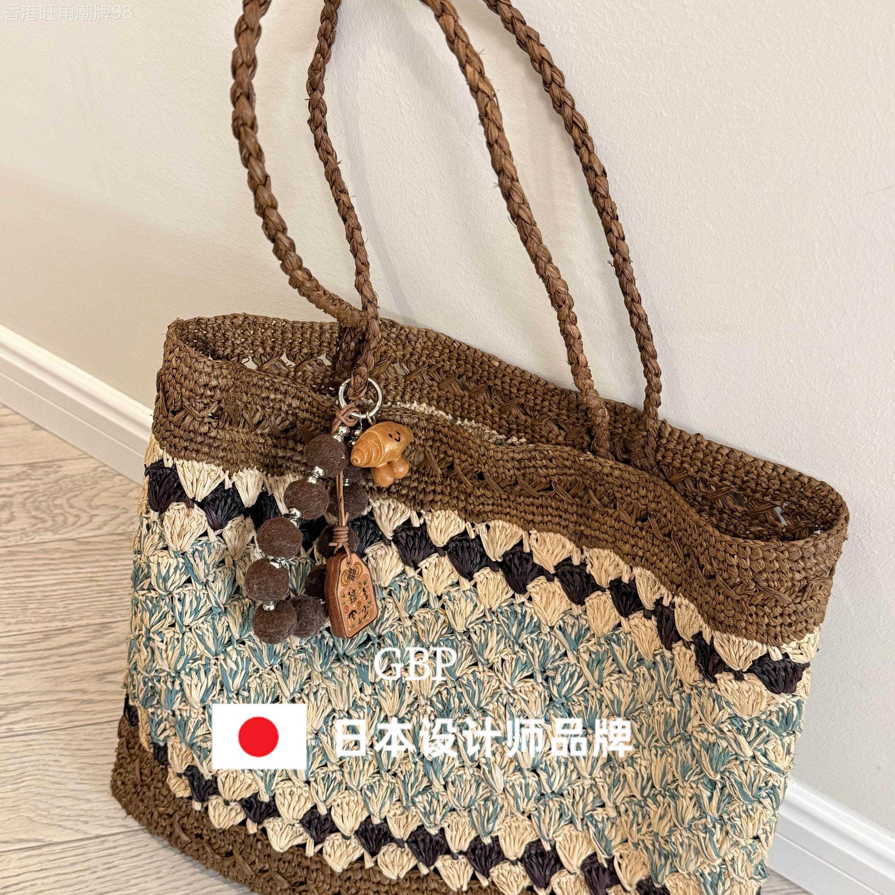 日本ファッションバッグ复古手工编织包包女2026大容量托特草编包