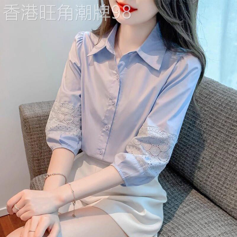 白色七分袖衬衫女士夏季新款时尚洋气小个子中袖上衣修身纯棉衬衣