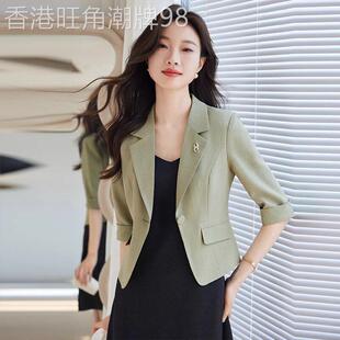 韩版西装外套女薄款夏季2025新款小个子修身短款女士黑色西服上衣