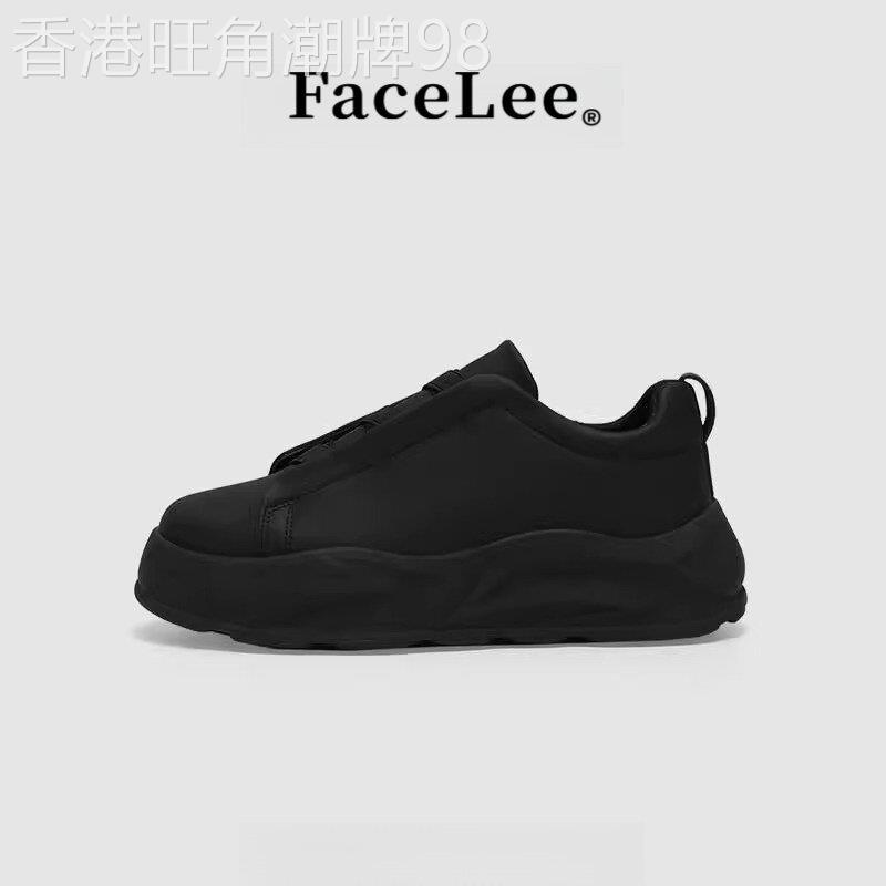 FaceLee男鞋夏季板鞋一脚蹬运动时尚休闲鞋黑武士厚底增高小黑鞋