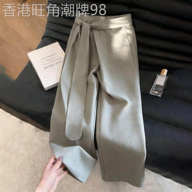 浅灰色阔腿裤女2026春夏新款极简风高腰系带宽松显瘦高级感休闲裤