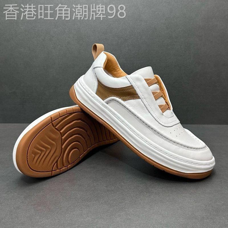 IT ins潮牌头层牛皮休闲鞋男弹力免系带缝线厚底懒人一脚蹬套脚鞋
