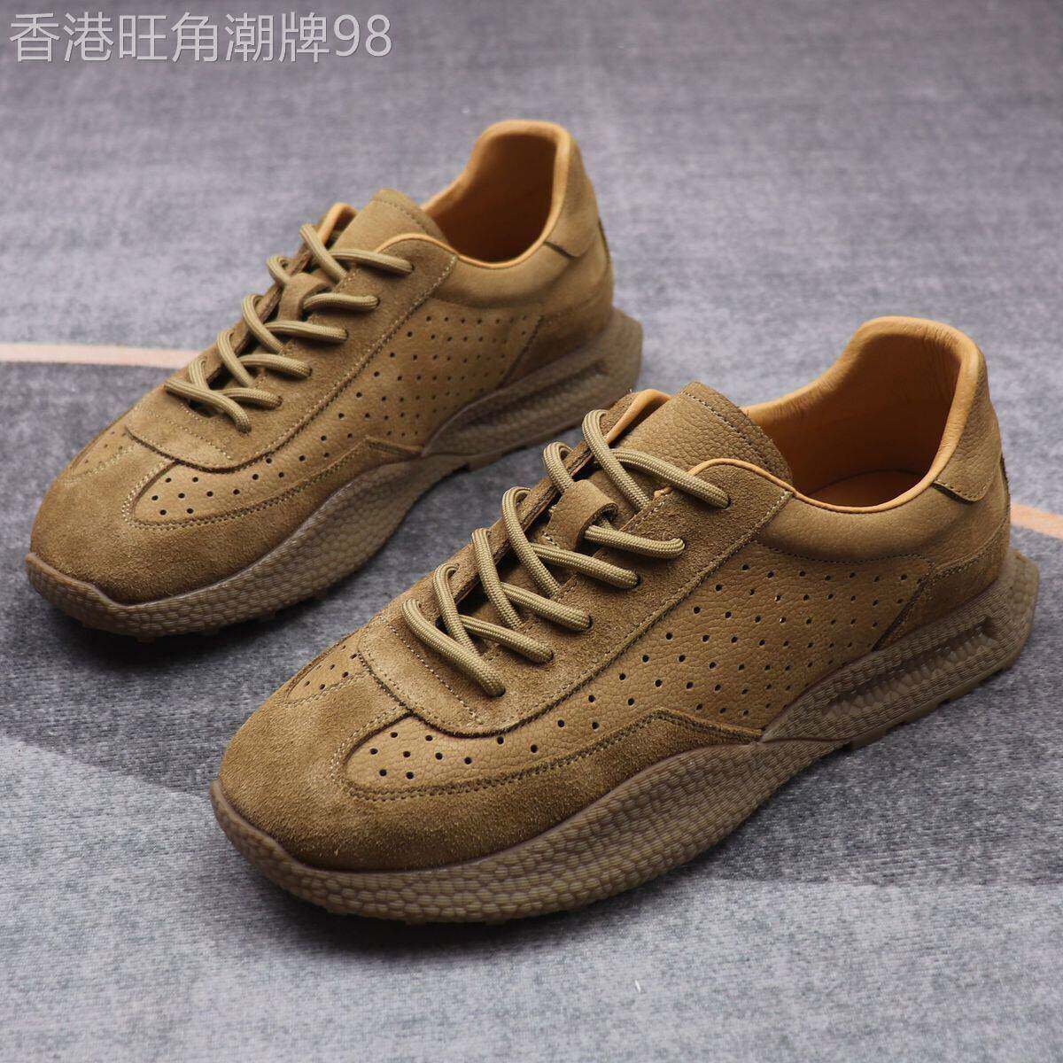 IT ins潮牌德训鞋男士夏季头层牛皮镂空透气磨砂软皮运动休闲皮鞋