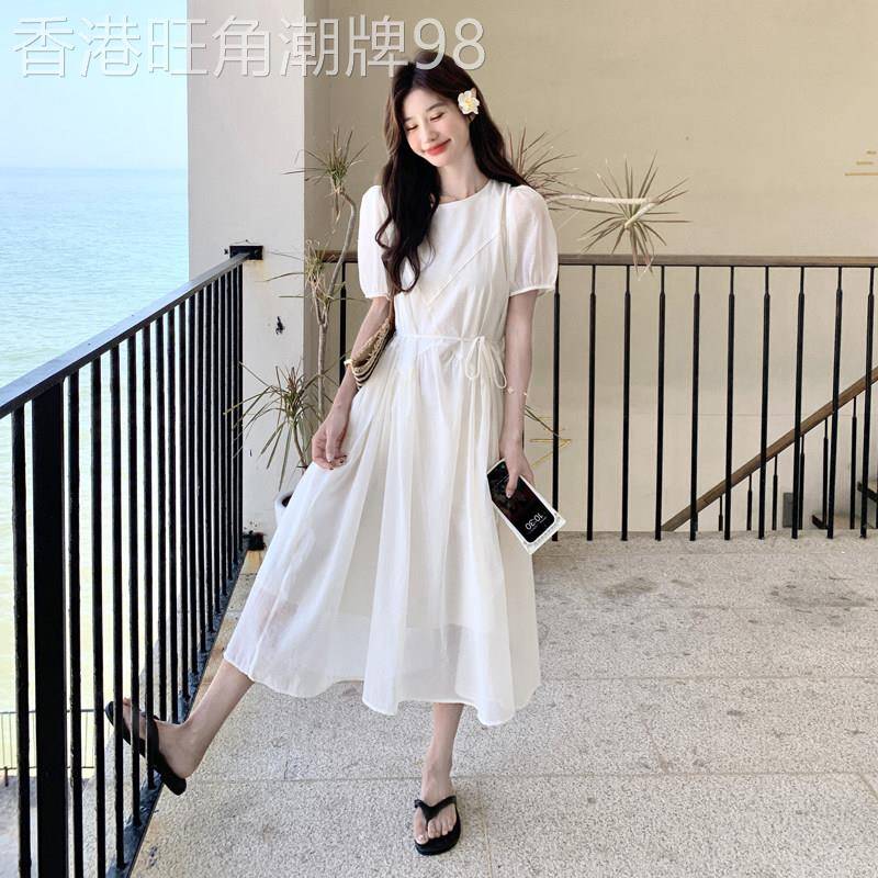 白色连衣裙女2026新款夏天巨好看法式气质显瘦泡泡袖清纯系初恋裙
