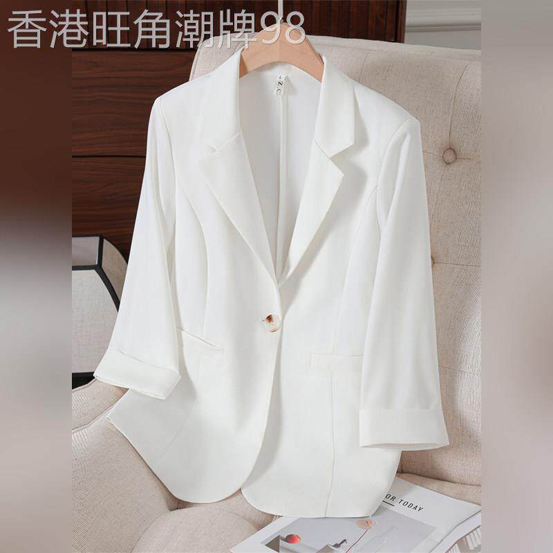 潮牌小西装外套女七分袖修身通勤风职场西服外套三醋酸防晒空调衫