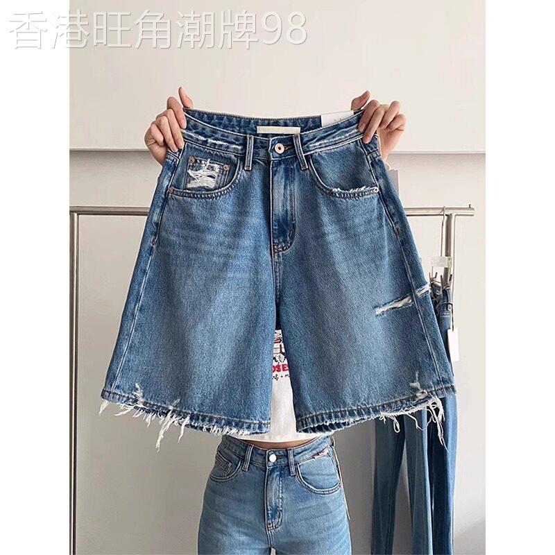 潮牌时尚破洞牛仔短裤女夏季2026新款高腰宽松显瘦休闲阔腿五分裤
