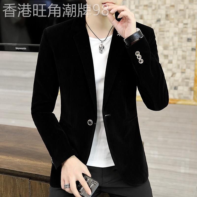 修身小西装男士韩版帅气休闲百搭单西外套上衣潮流行平绒小西服男