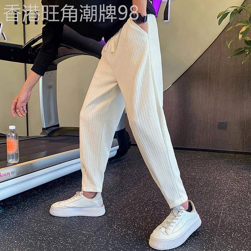 休闲裤男春秋季潮牌宽松小脚九分裤子男士韩版潮流百搭条纹哈伦裤